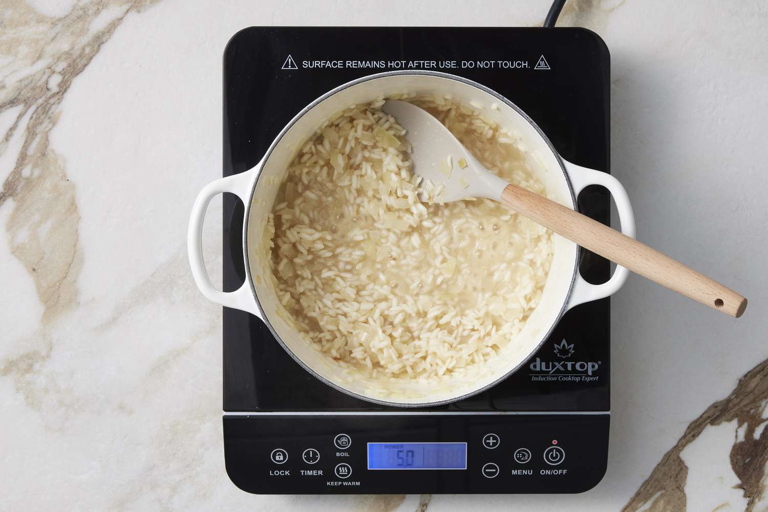 Simple risotto cooking in pan