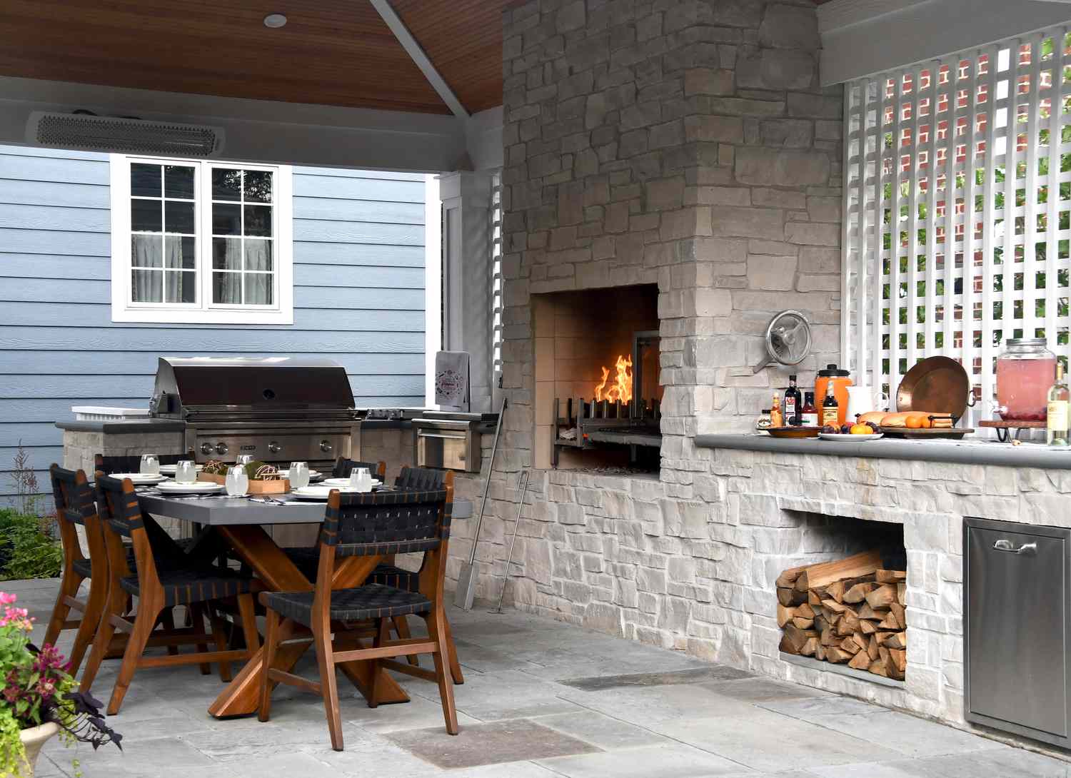 outdoor kitchen with stone