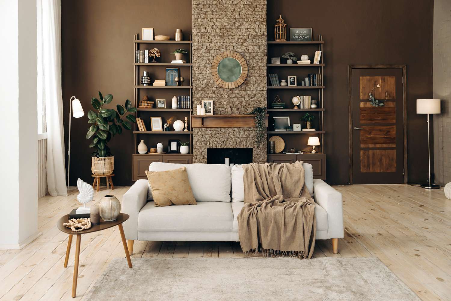A brown living room 