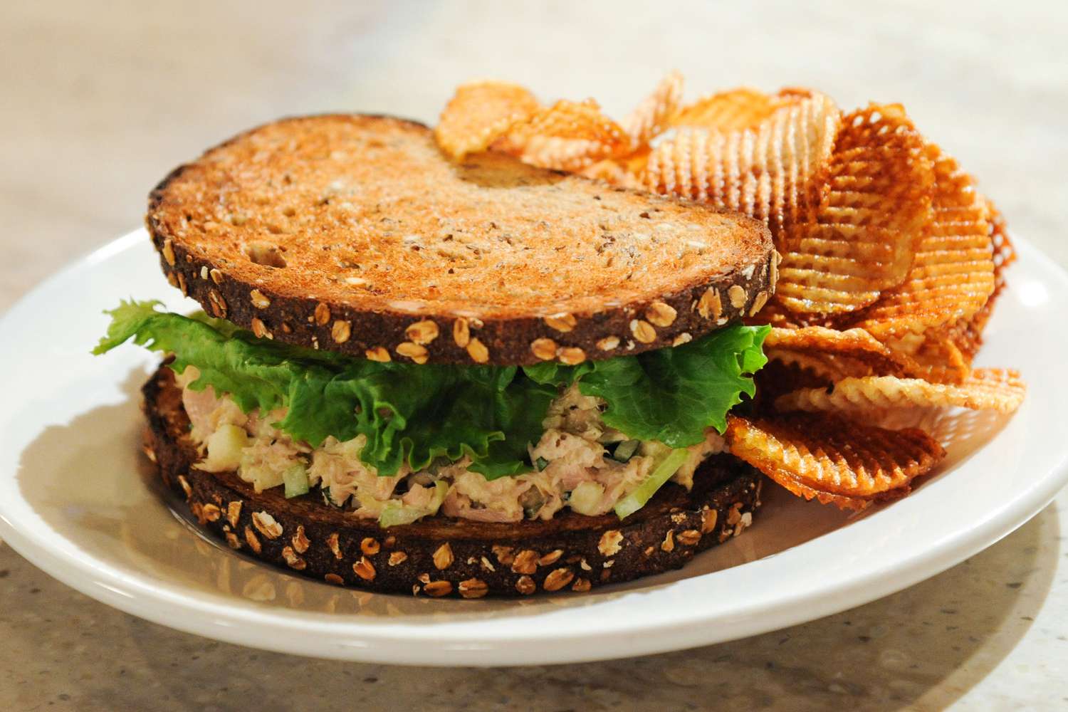 Tuna Sandwich and Waffle Chips
