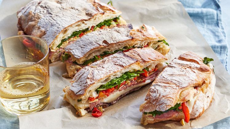 crispy pressed italian sandwiches on ciabatta