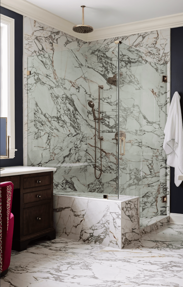 a shower with marble