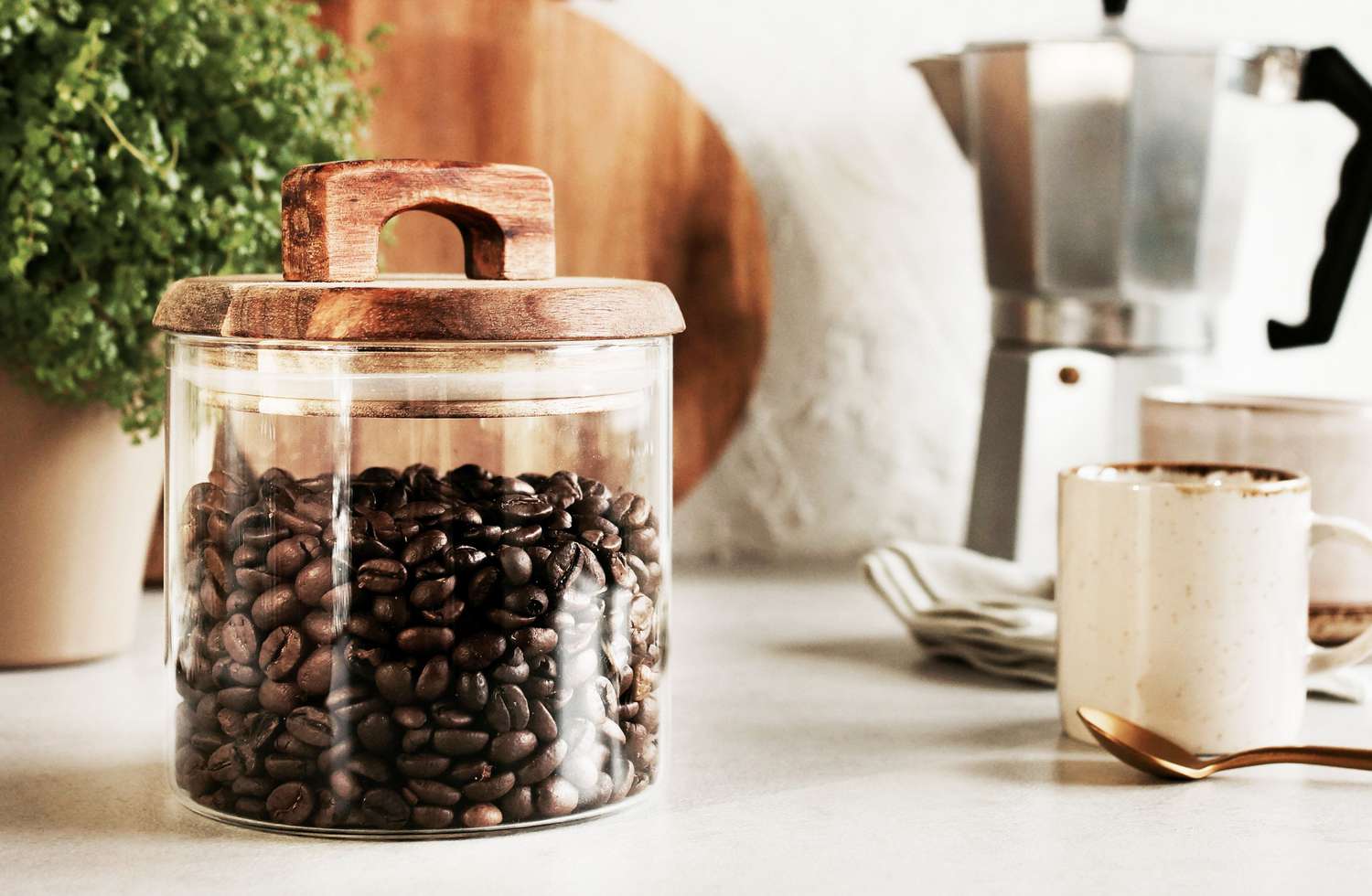 Coffee beans in airtight container