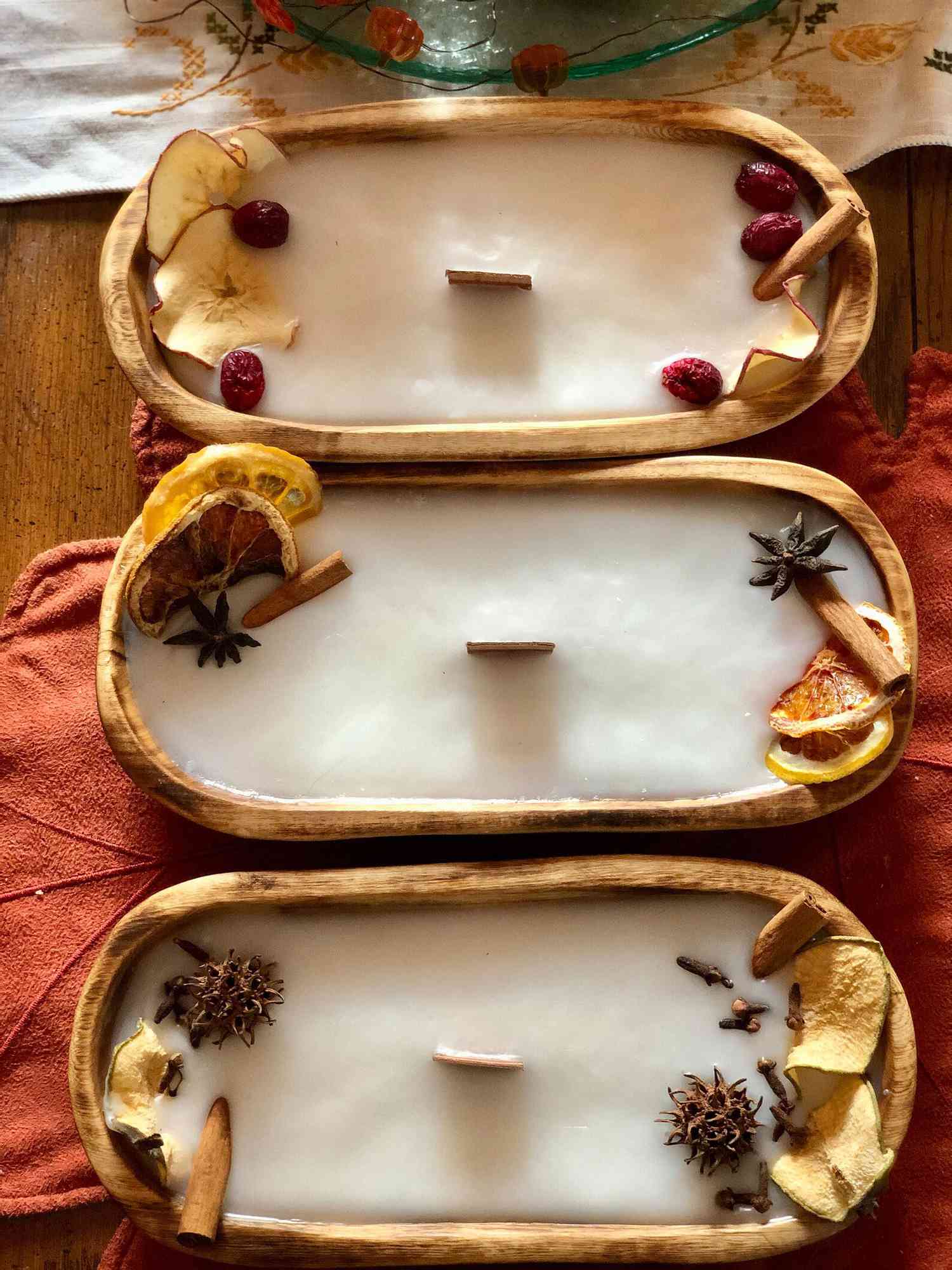 Dried Fruit Wood Dough Bowl Candle