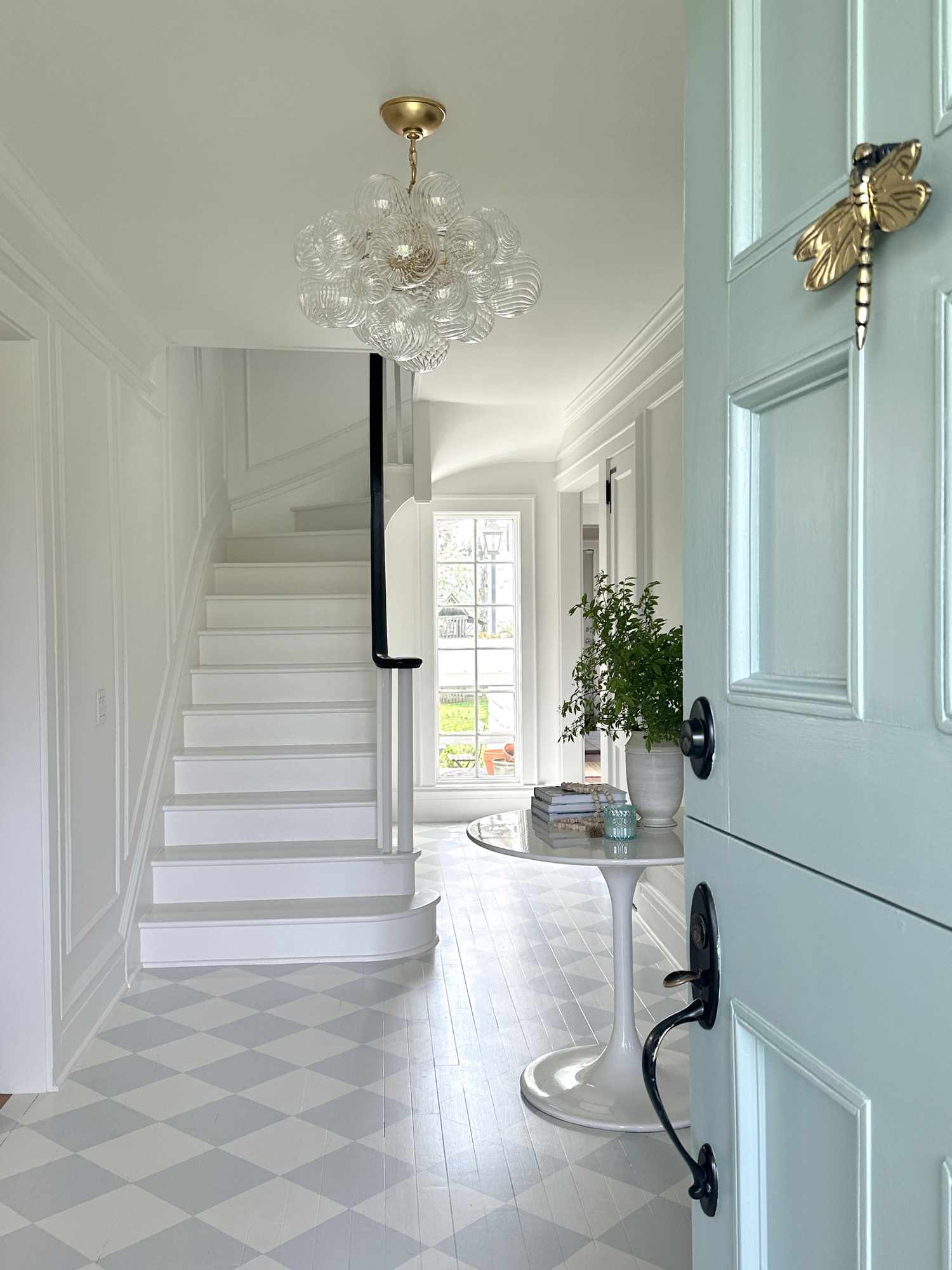 blue and white checkers diamond painted floors