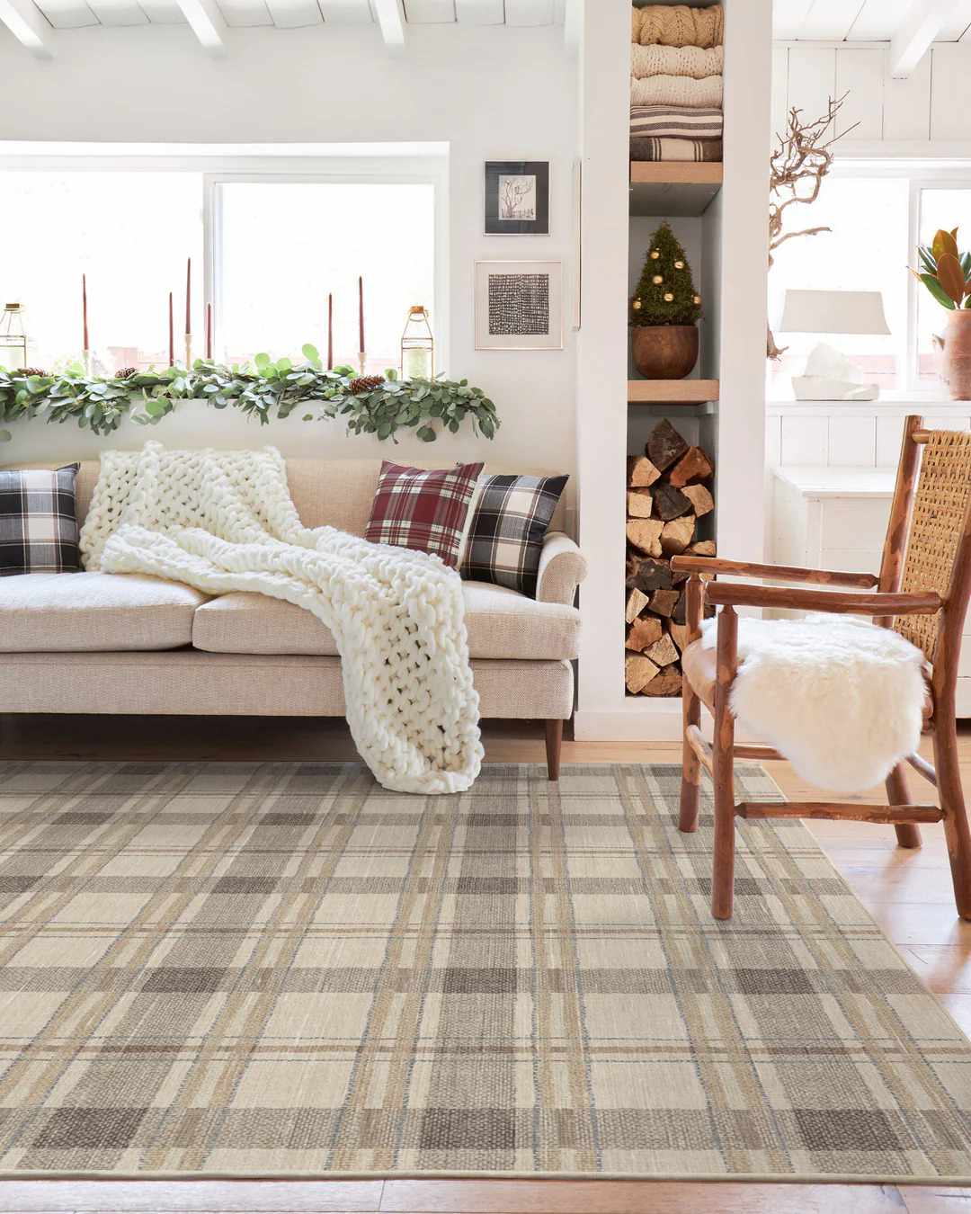 Plaid style living room rug from Ruggables. 
