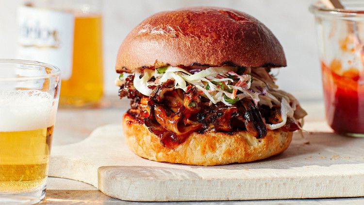barbecue pulled mushroom sandwiches