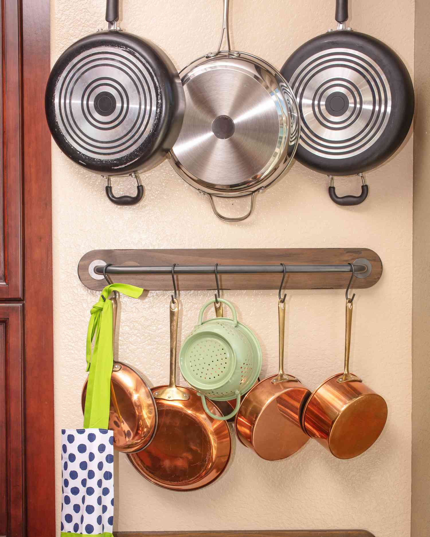 copper pots and pans and steel pans