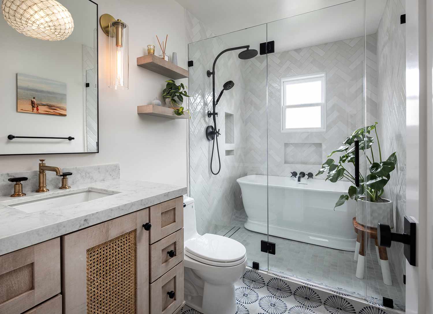 bathroom with a wet room