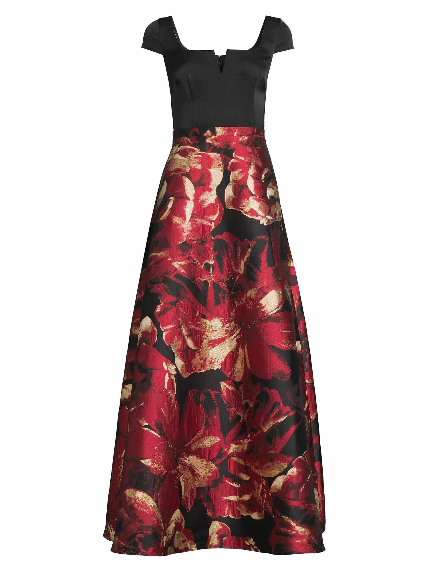 Aidan Mattox Floral Satin Short-Sleeve Gown