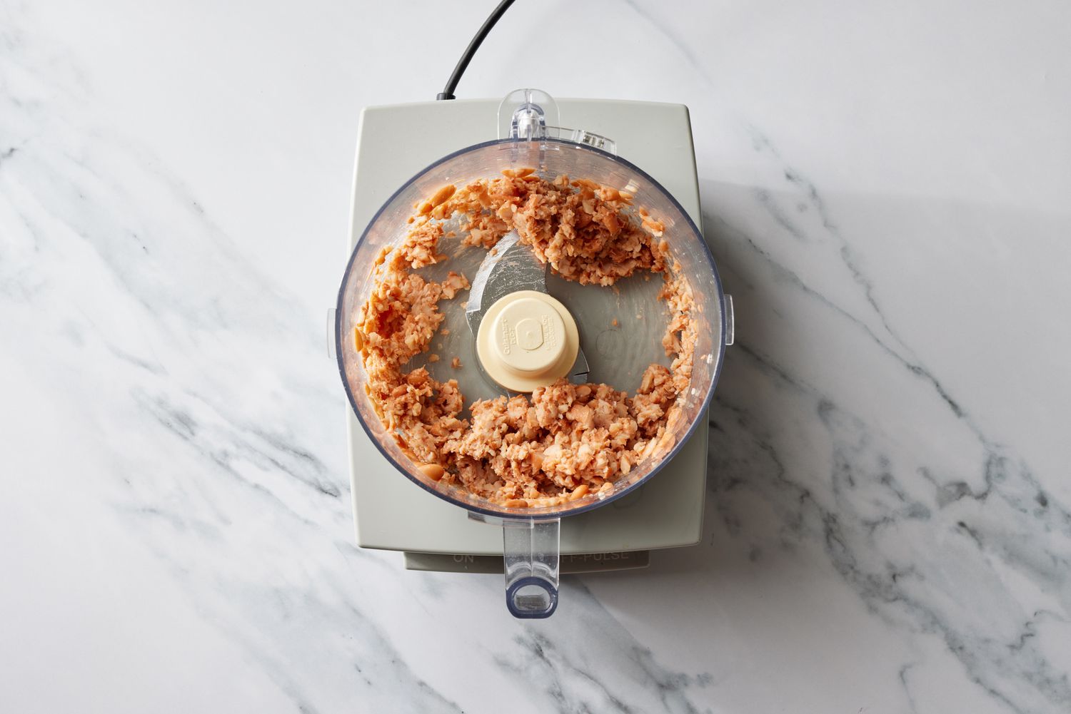 Pureed beans in food processor 