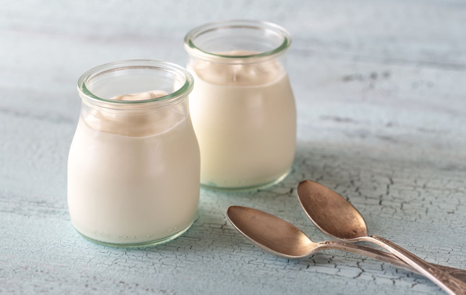 Two jars of Greek yogurt close-up