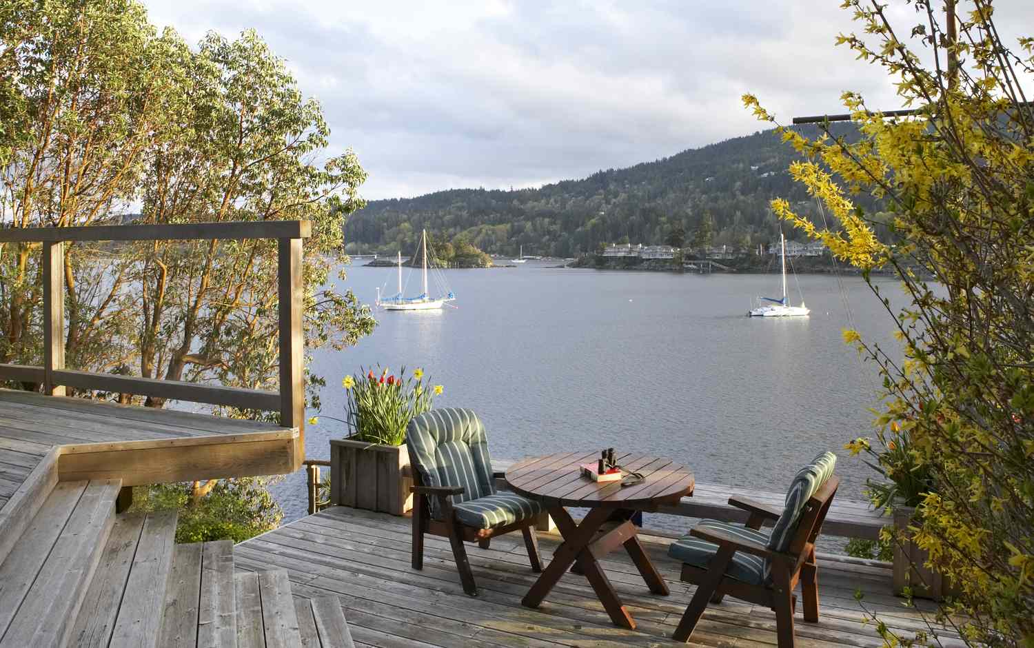 terraced deck overlooking lake