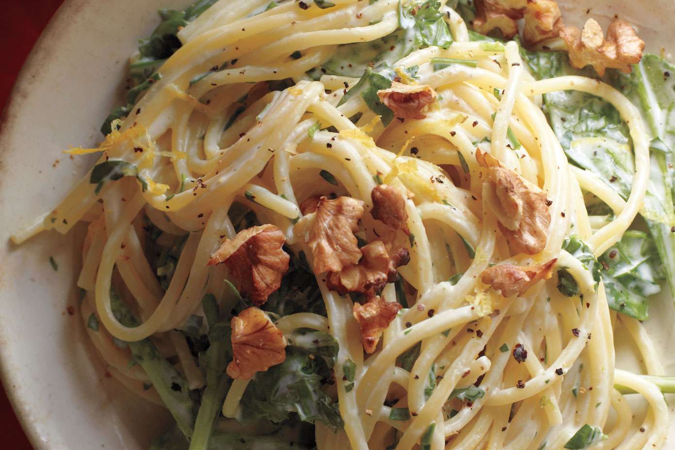Lemony Pasta with Goat Cheese and Spinach