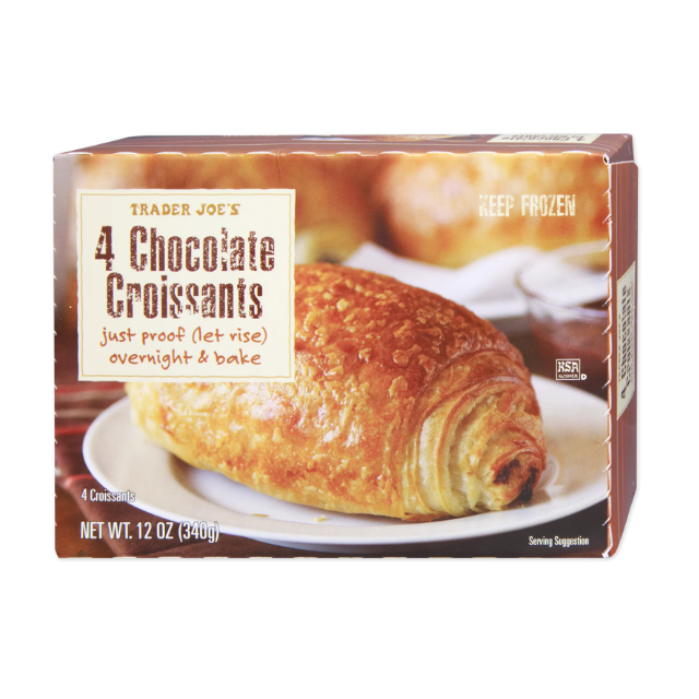 Box of Trader Joes frozen chocolate croissants