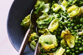 sweet peas with shallots gem lettuce