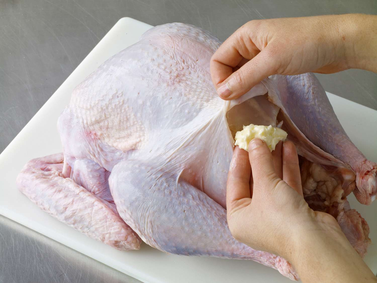 turkey prep stuffing adding butter to cavity
