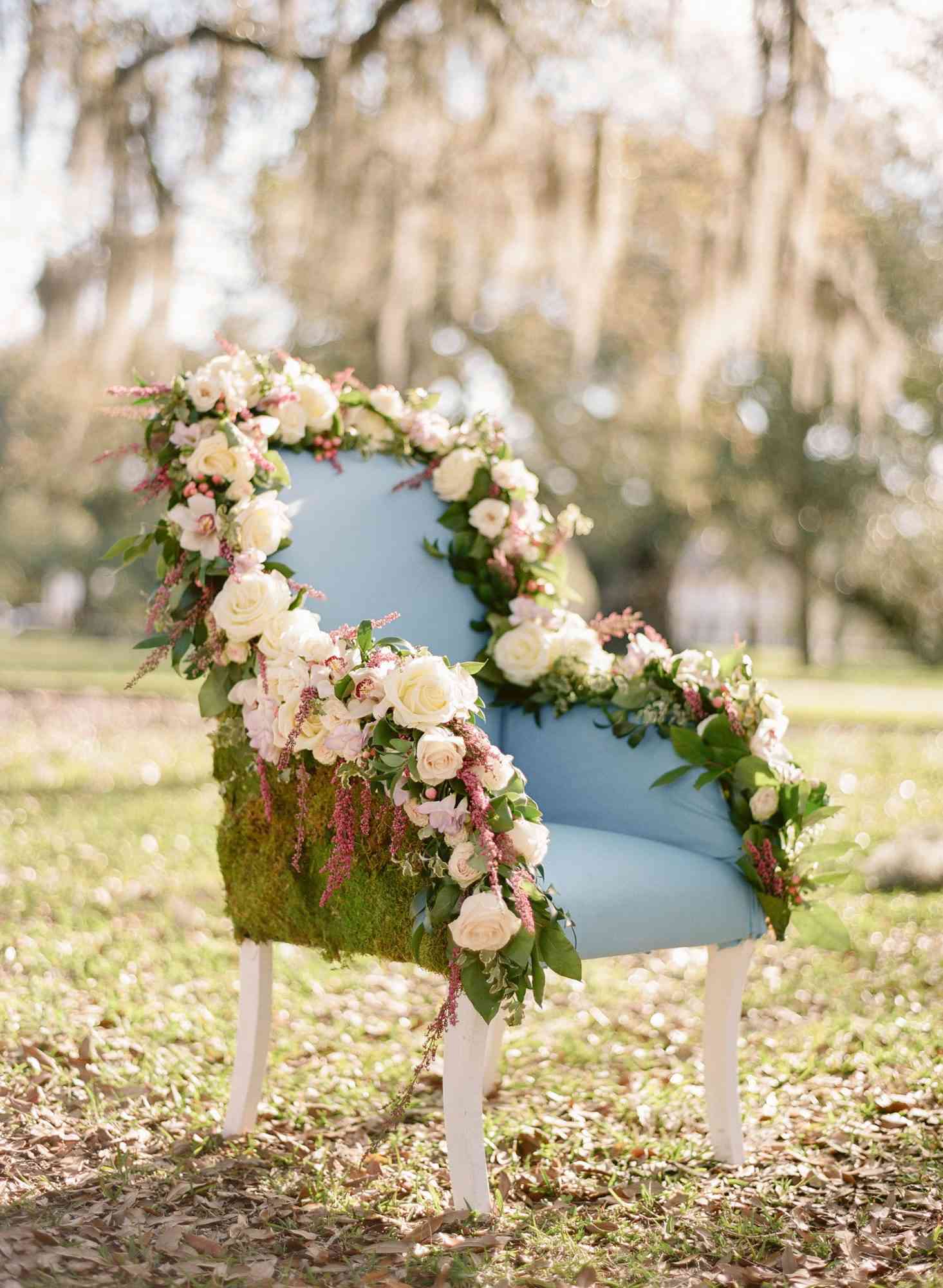 chair decorated with flowers