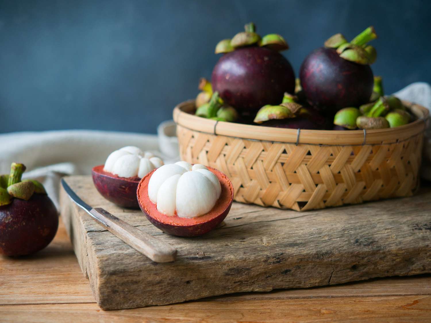 close up of cut open mangosteens fruit