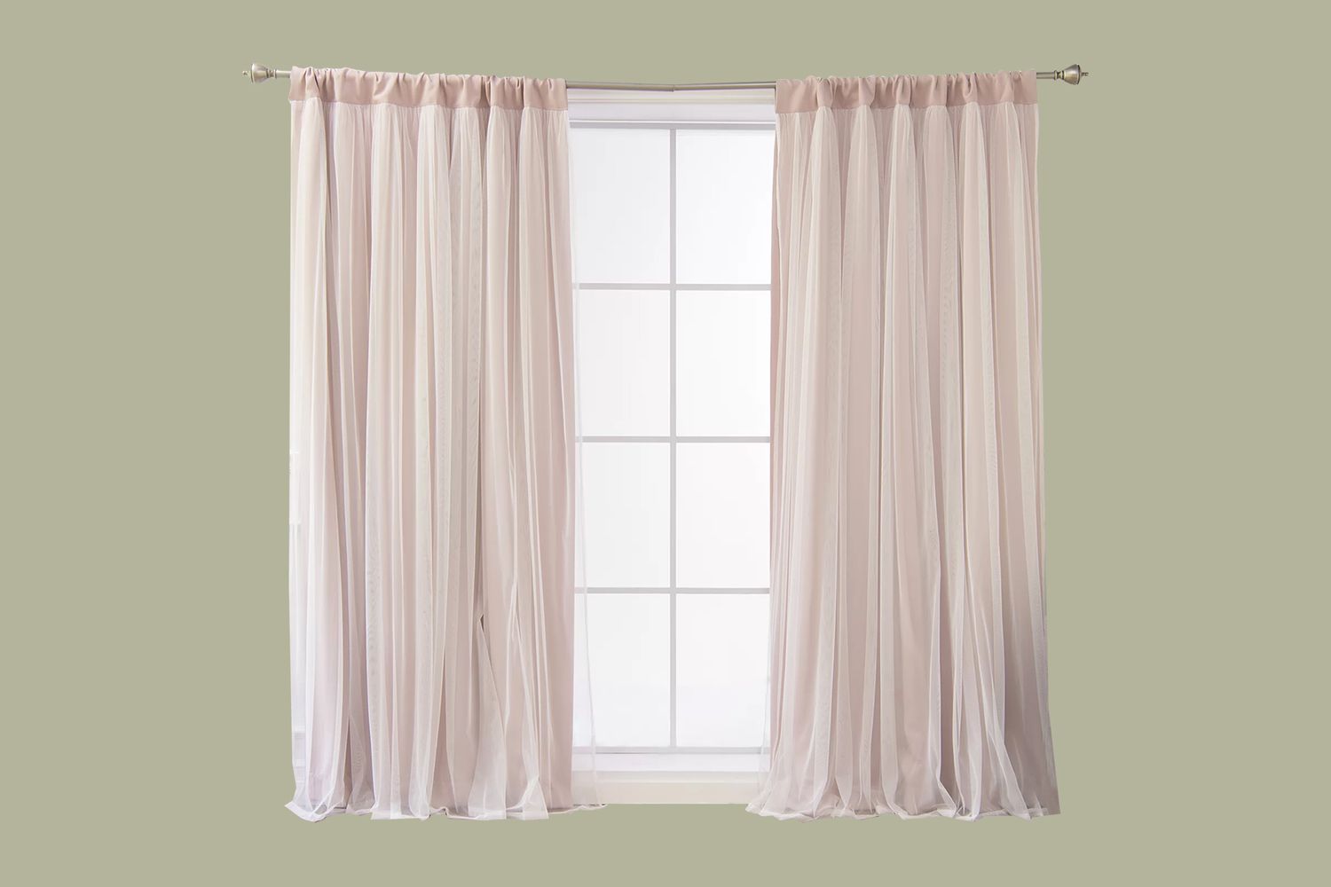 light pink curtain on green