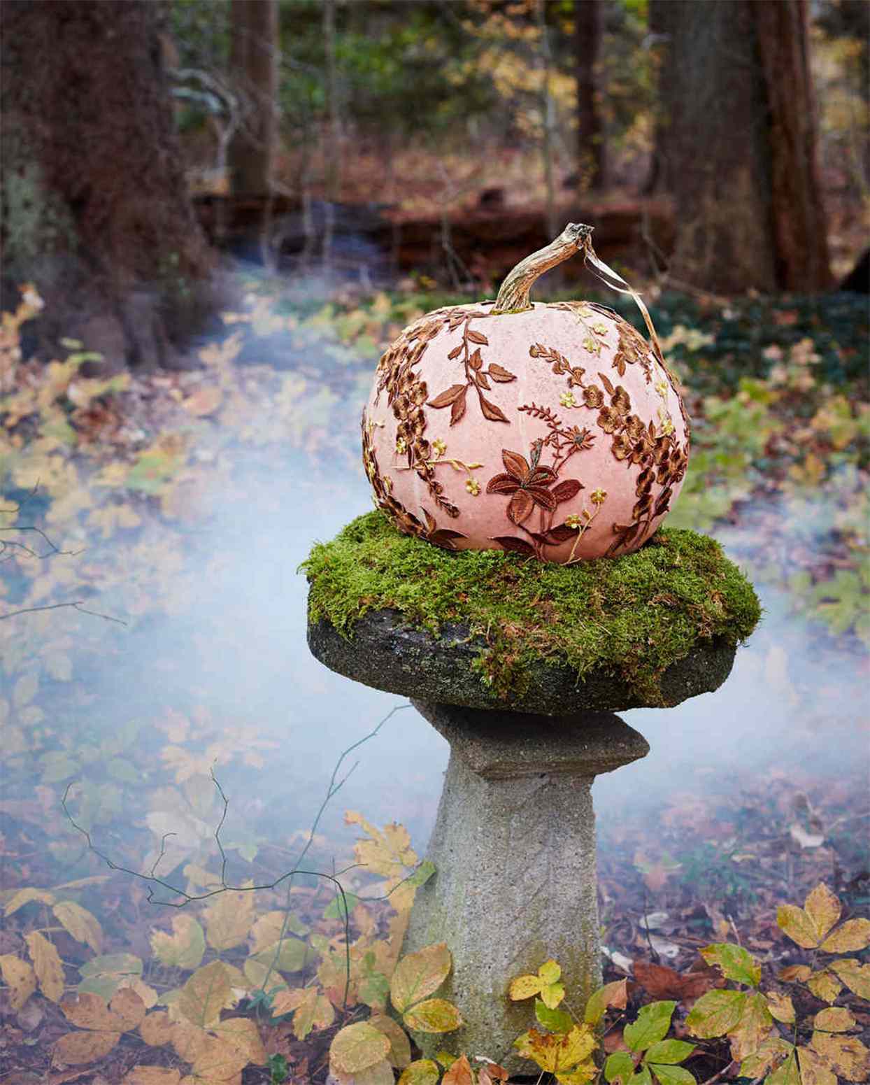 pumpkin decorated with embroidered applique
