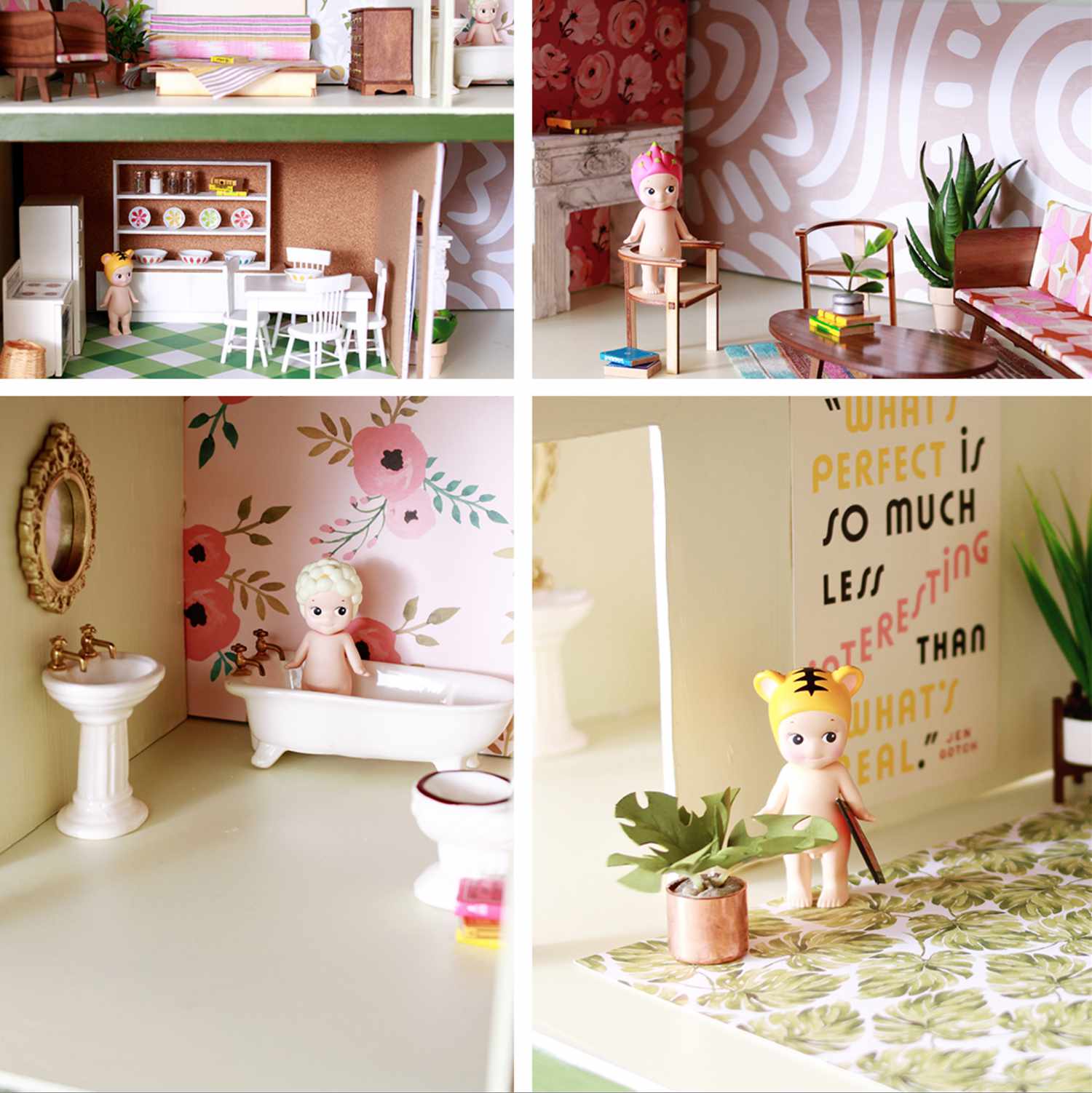 the interior of a dresser upcycled into a dollhouse