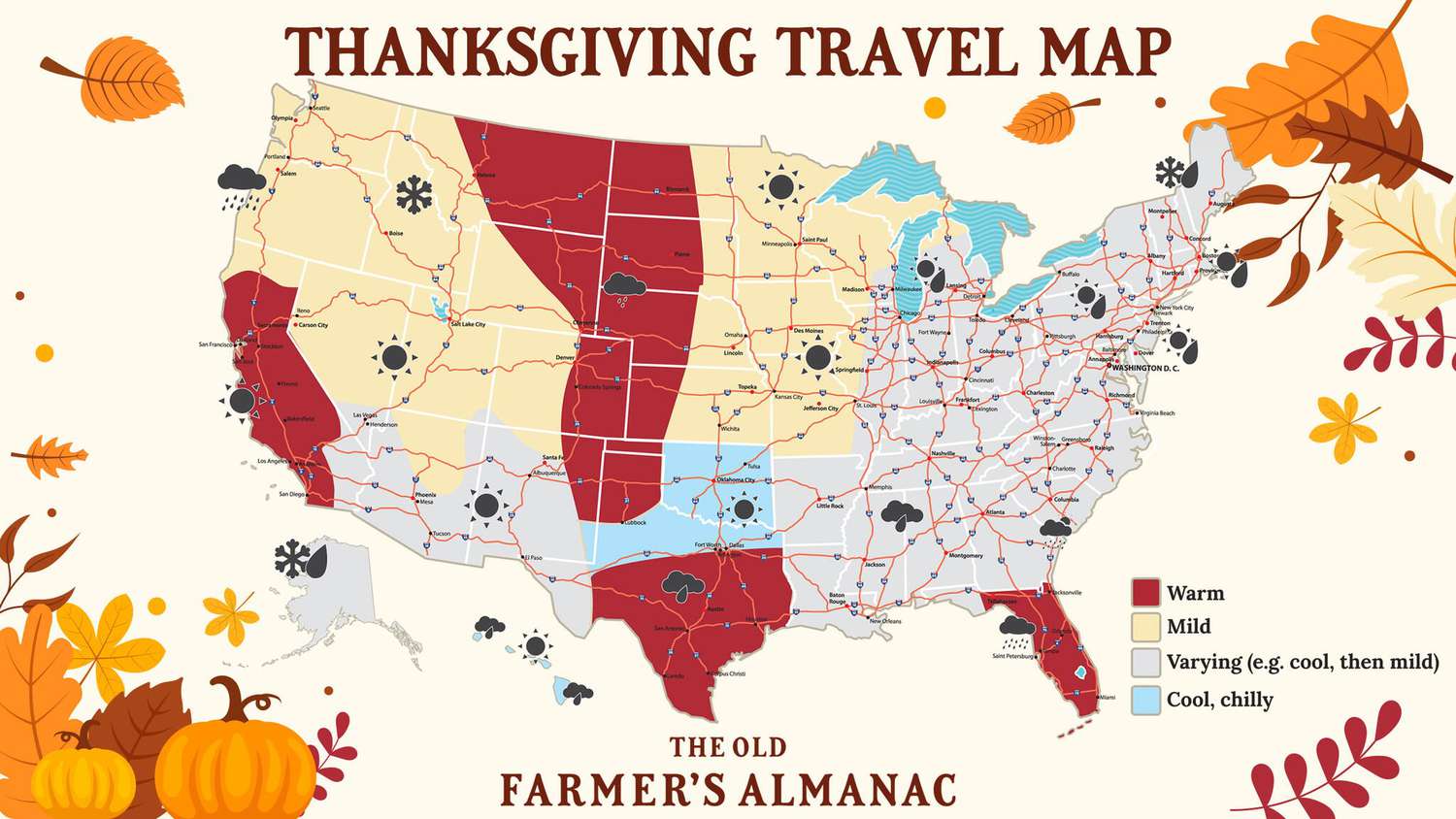 map with thanksgiving weather forecast