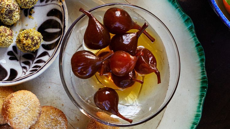 brandied figs served on a white platter