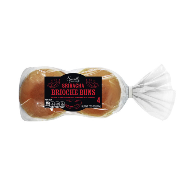 Package of Sriracha brioche buns four count brand Simply
