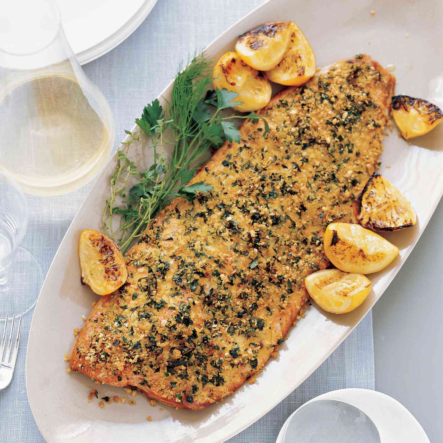 Roasted salmon with herbs and lemon