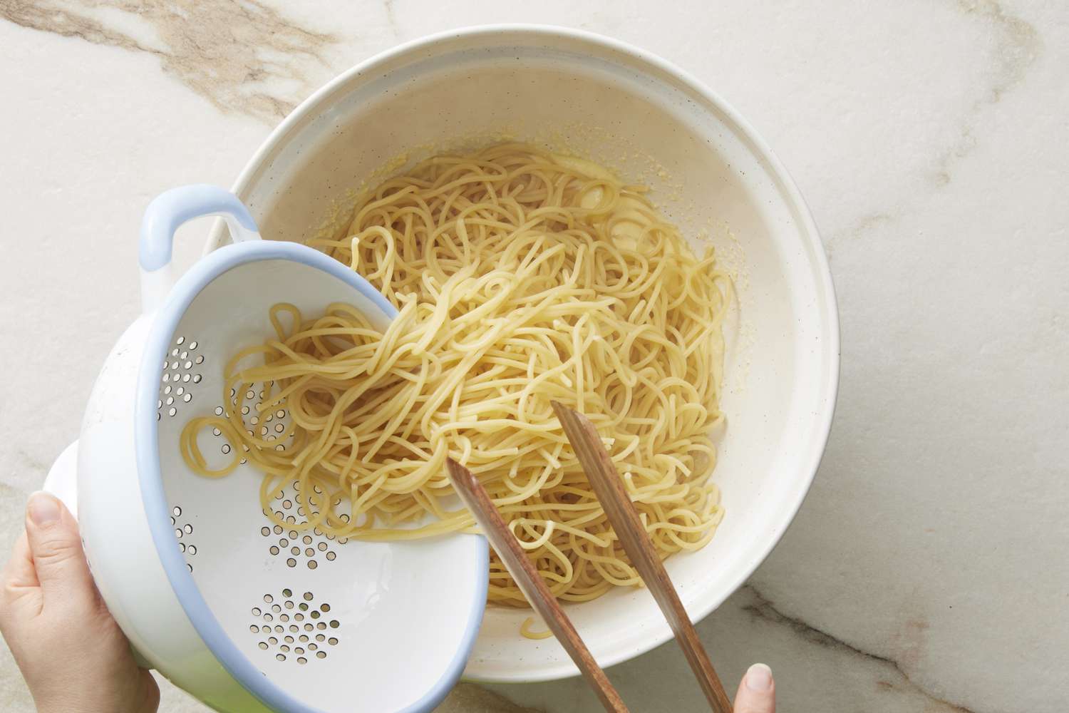 Pasta and egg mixture in bowl