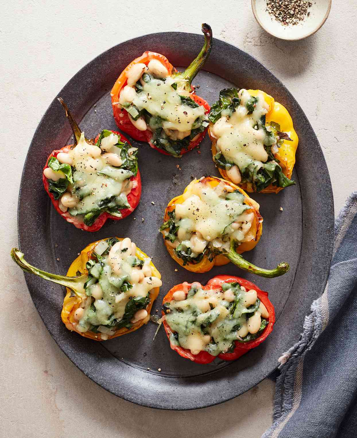 beans-and-greens-stuffed peppers with cheese