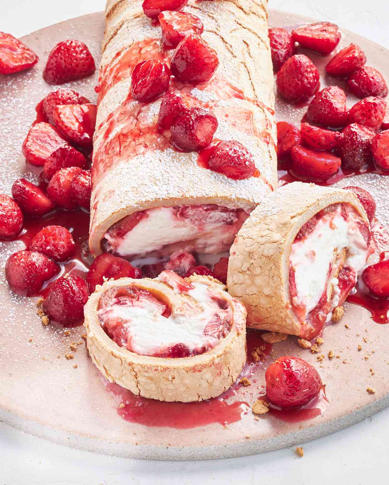 Strawberry-Rhubarb Rolled Pavlova