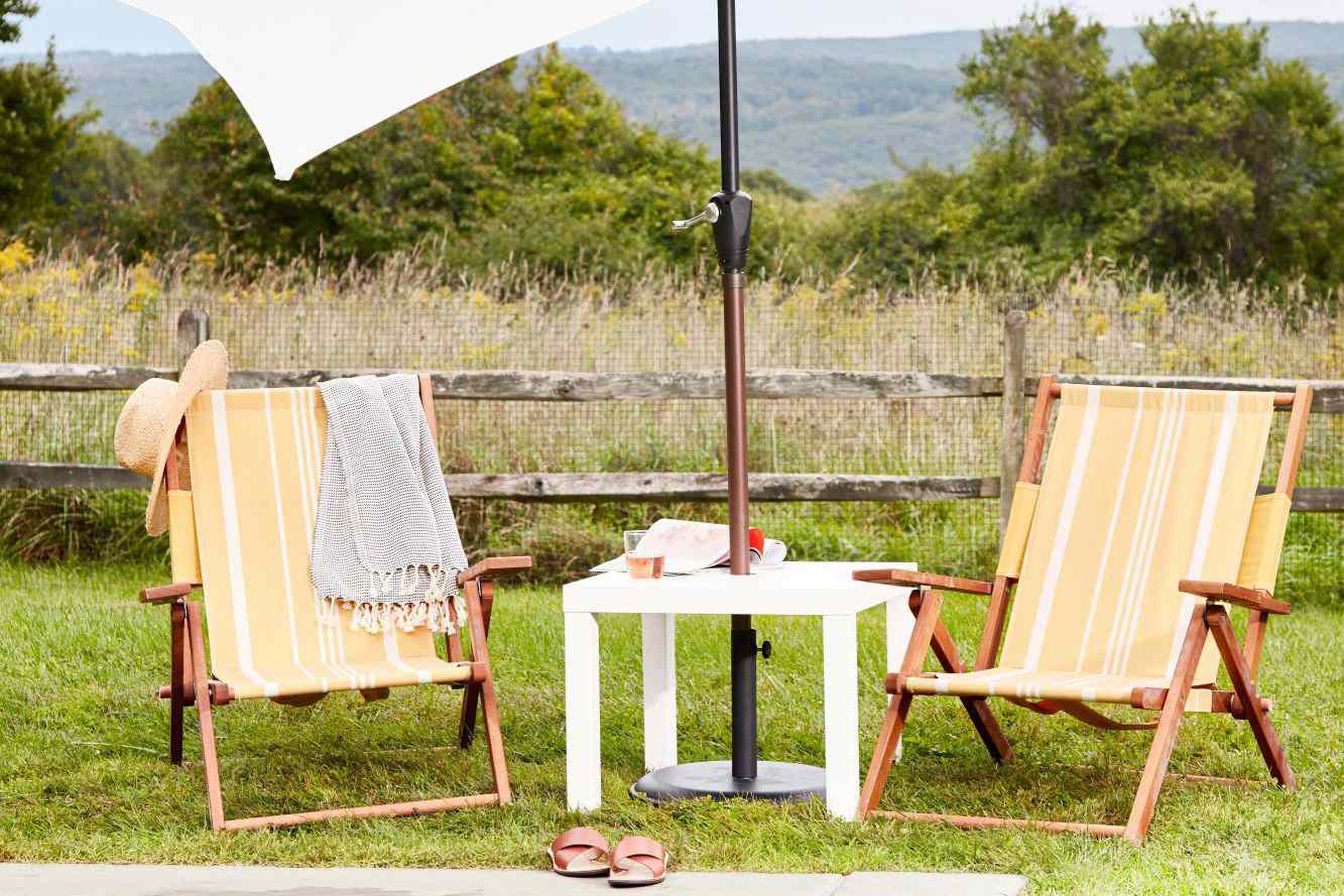 backyard chairs under umbrella