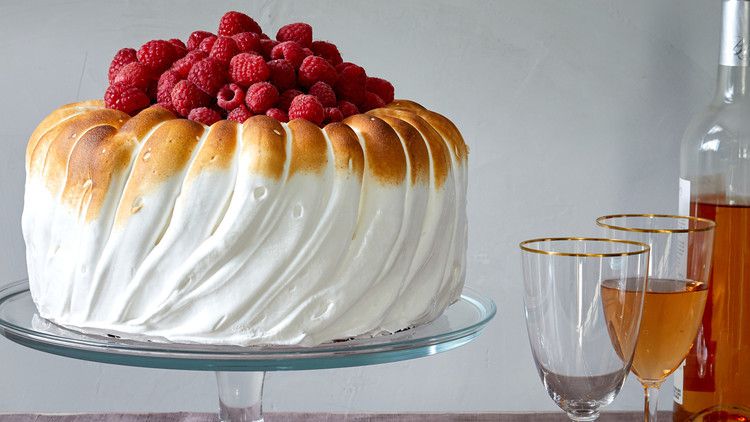 lemon mousse cake with raspberries
