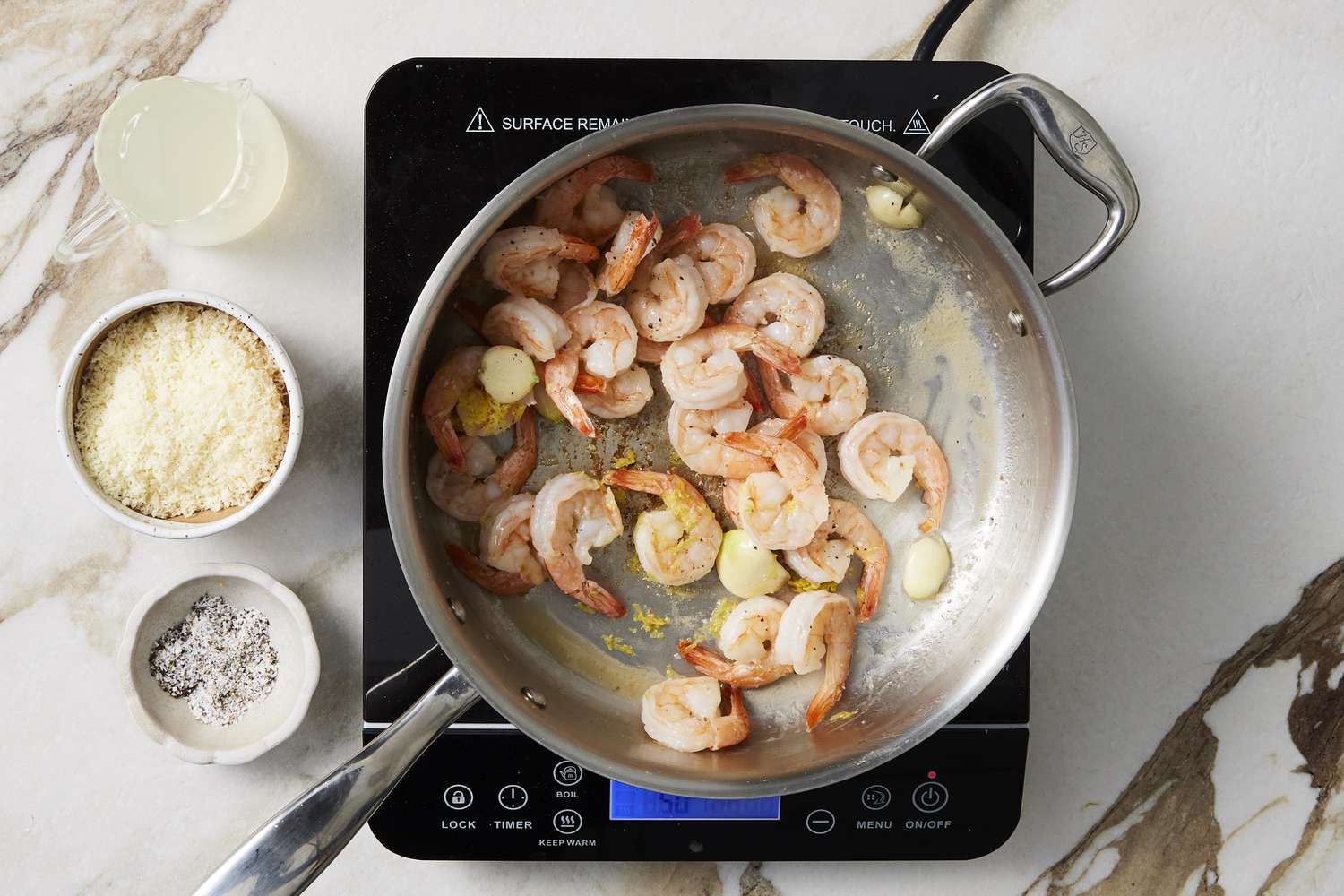 Shrimp cooking in pan