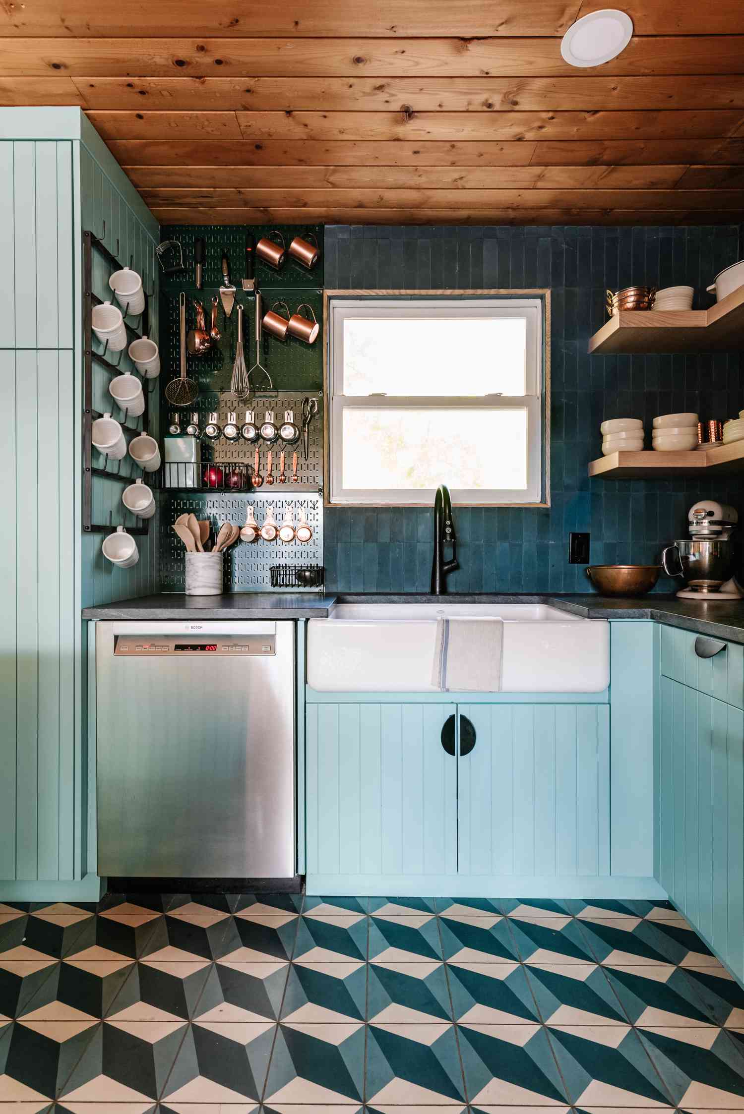 blue tiny home kitchen