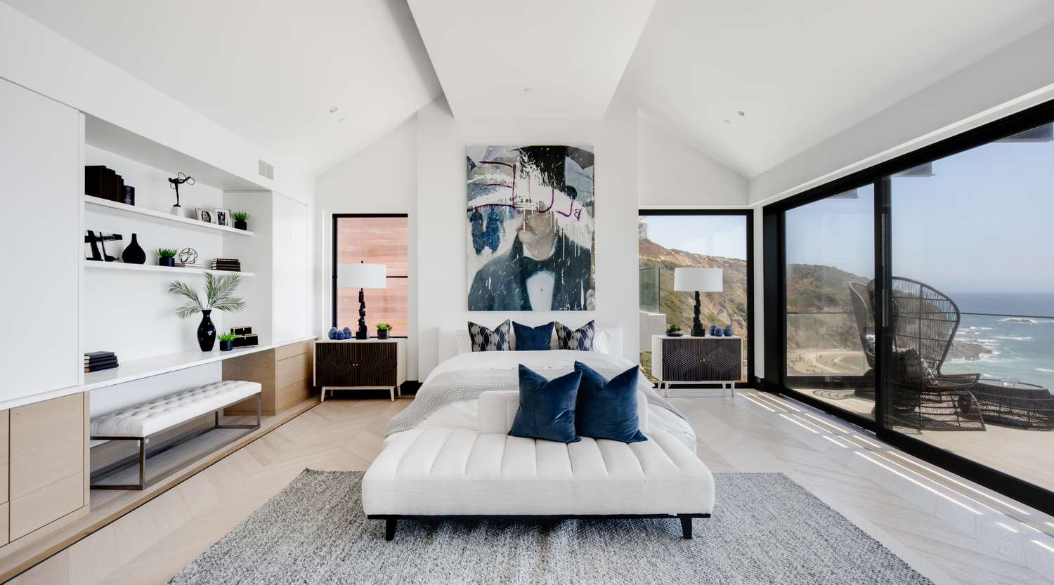 white bedroom ocean view