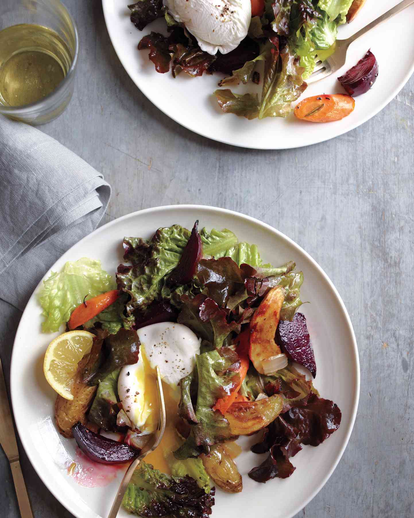 Roasted-Vegetable Salad with Poached Eggs