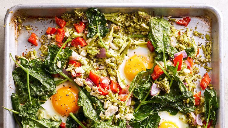 Sheet Pan Vegetable Hash with Eggs