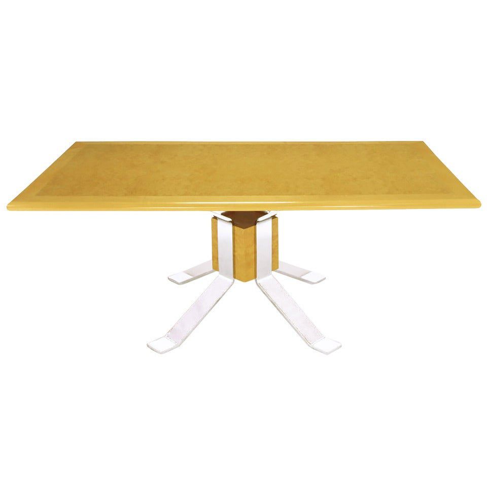 A yellow and chrome table