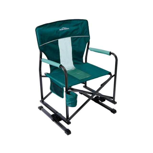 Folding camping chair with armrests and a pocket