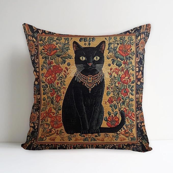 black cat pillow cover