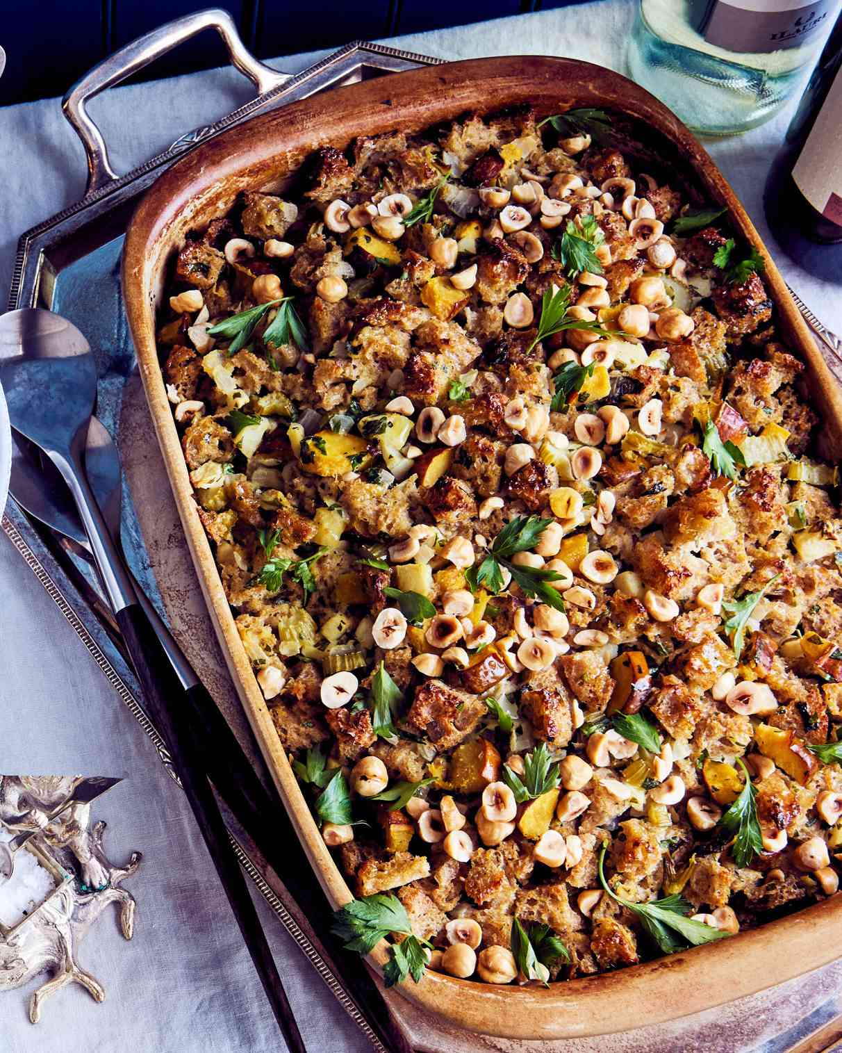 sourdough dressing with apples acorn squash and hazelnuts