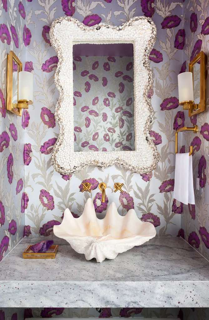feminine modern seashell bathroom