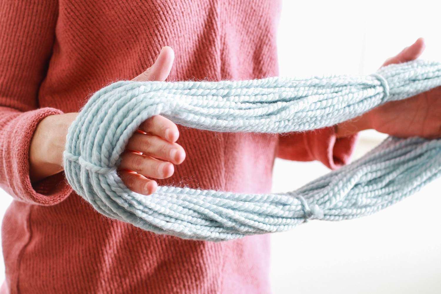 side view wrapped blue yarn