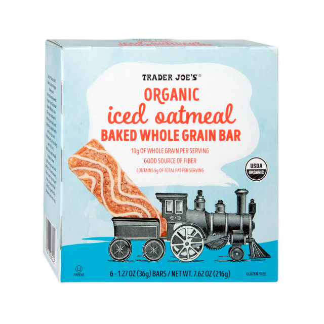 Trader Joe's organic iced oatmeal baked whole grain bar. 