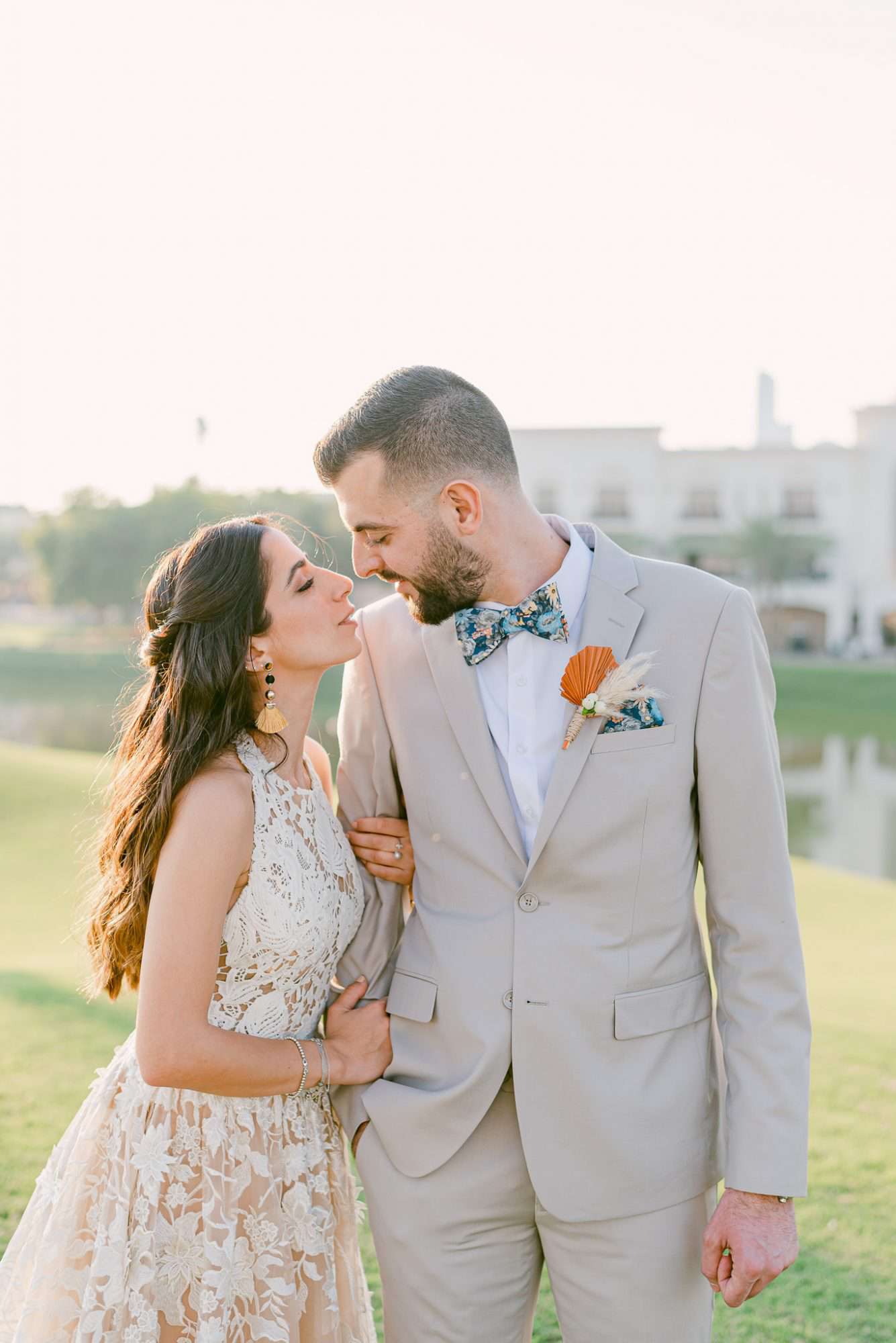 wedding couple pre-kiss portrait outdoors