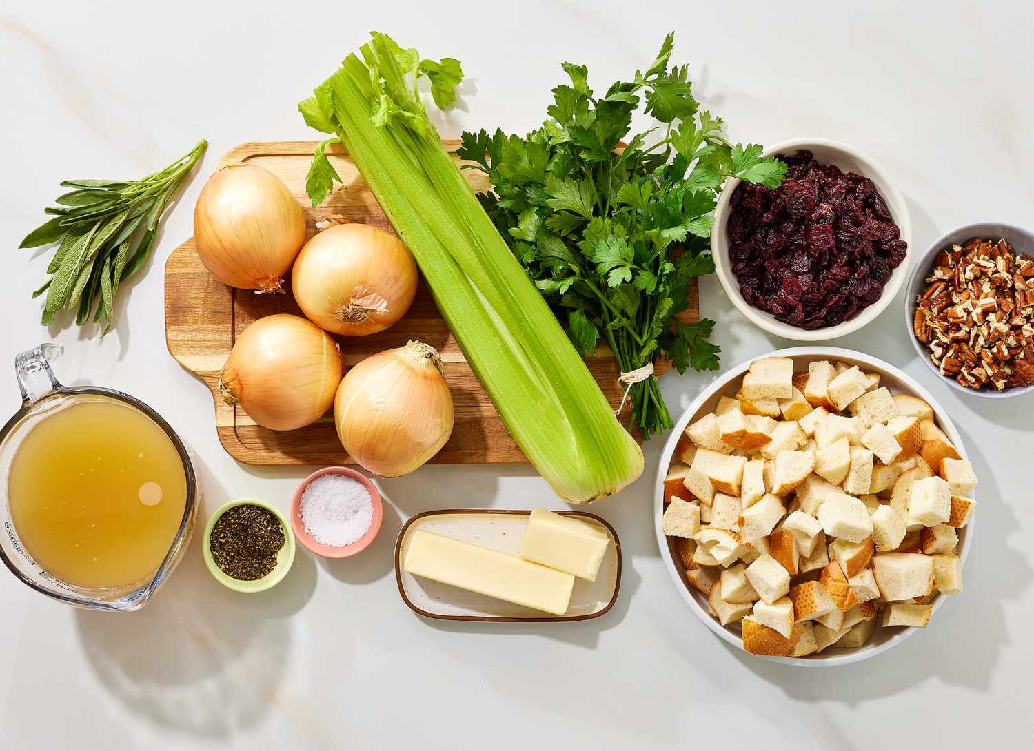 overhead view of stuffing ingredients