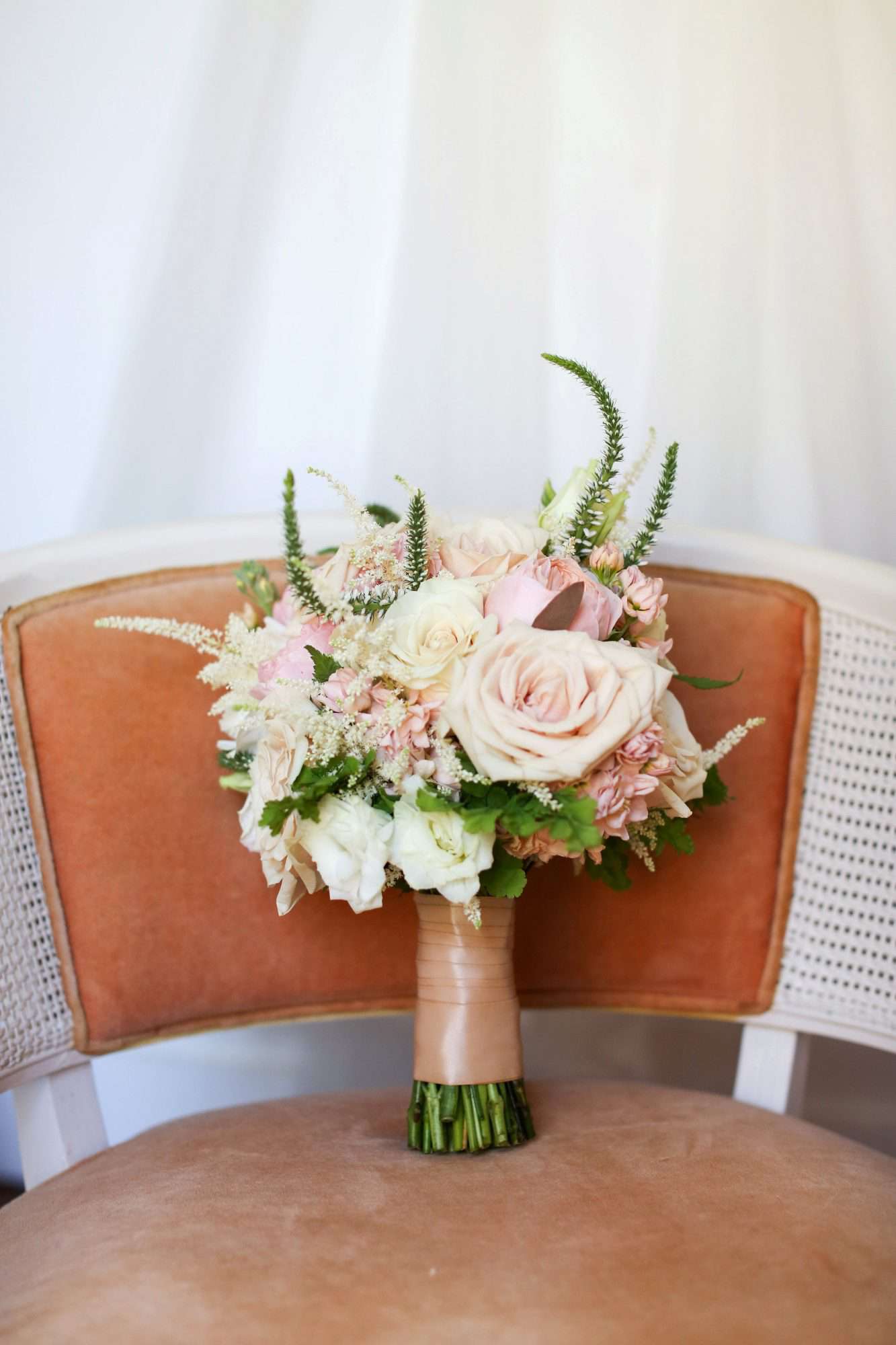 bouquet wraps flowers chair pastels